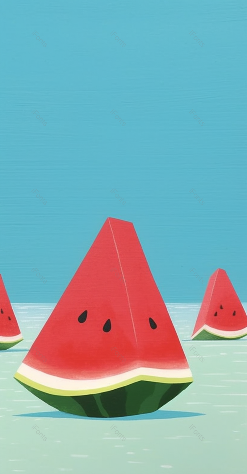 海滩水面上的漂浮着巨型西瓜清凉夏天夏至富有想象力创造力幻想插画,插画/手绘图,插画/手绘图库,插画/手绘图下载,插画/手绘